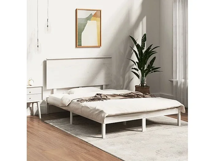Cama 140×190 cm de madera de pino maciza blanca ES11364