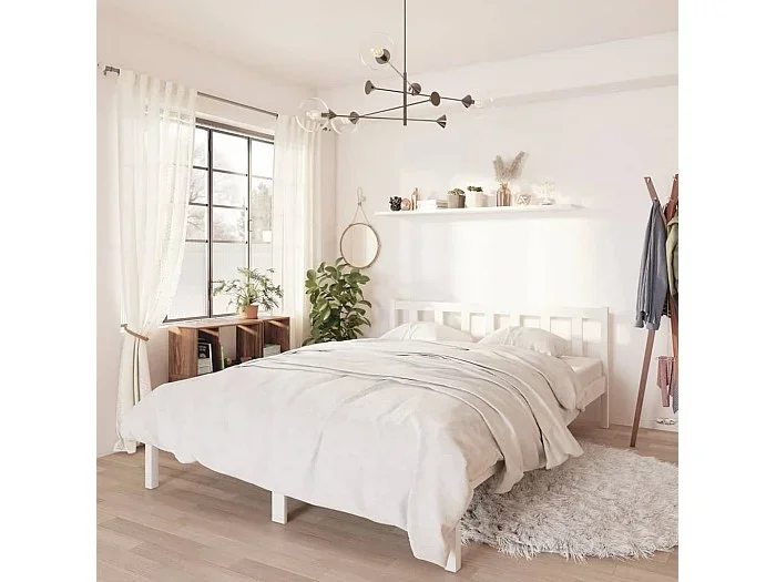 Cama 140×190 cm de madera de pino maciza blanca ES45742