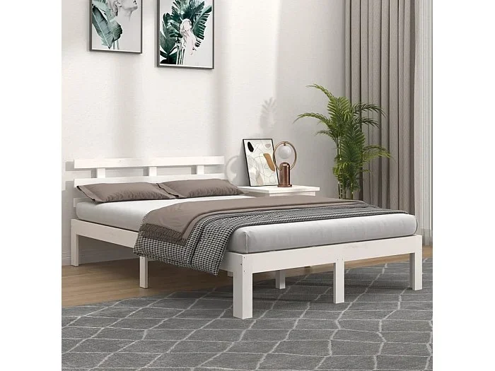 Cama 140×190 cm de madera maciza blanca ES56076