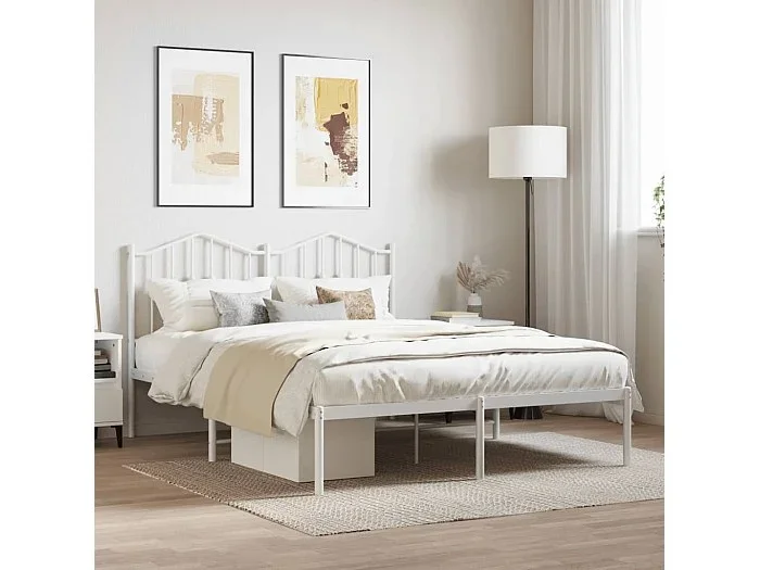Cama 140×190 cm de metal con cabecero blanca ES27265