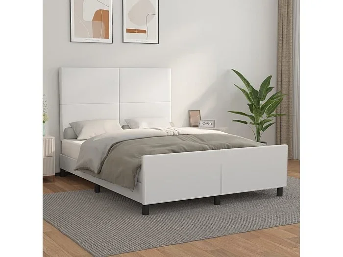 Cama 140×200 cm cabecero cuero sintético blanco ES23068