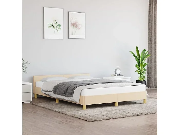 Cama 140×200 cm con cabecero de tela color crema ES31351