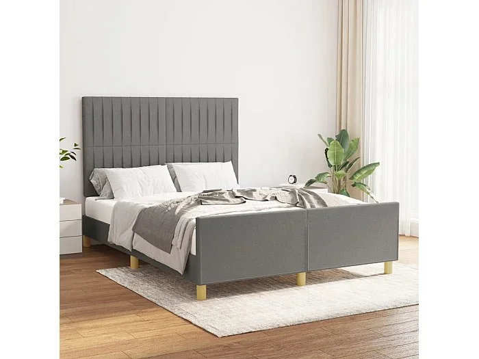 Cama 140×200 cm con cabecero de tela gris oscuro ES57728
