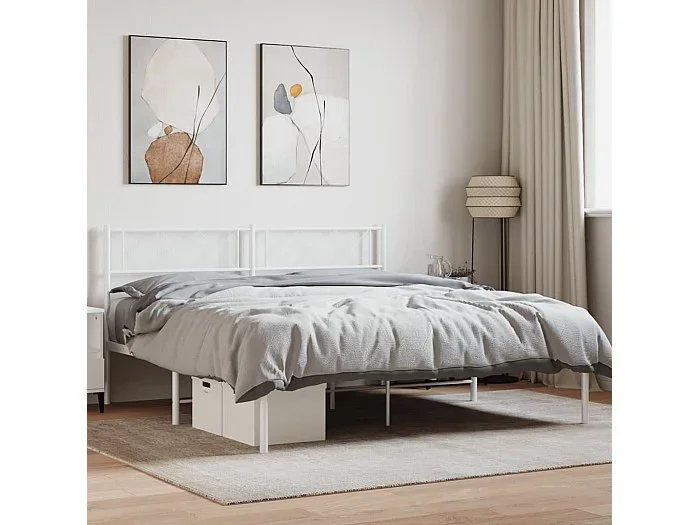 Cama 140×200 cm con cabecero metal blanca ES63496