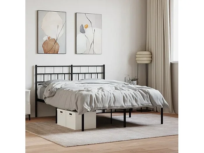Cama 140×200 cm con cabecero metal negro ES39486