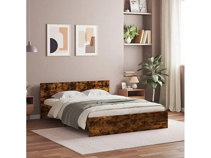 Cama -140×200 cm con cabecero roble ahumado YOE77095