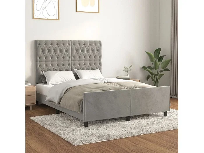 Cama 140×200 cm con cabecero terciopelo gris claro ES37052