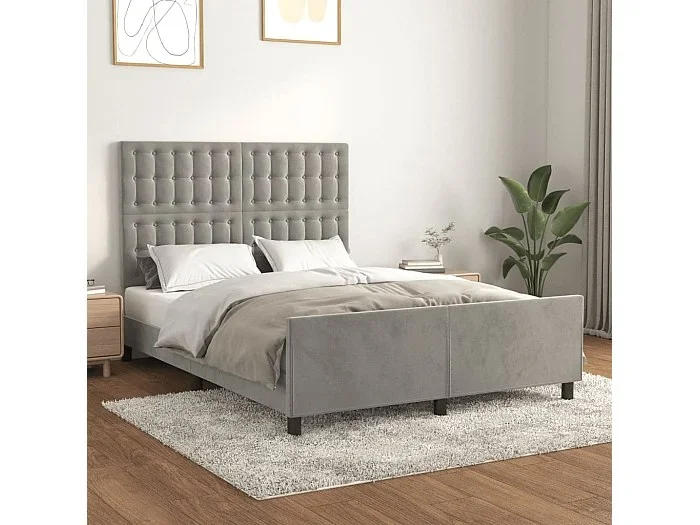 Cama 140×200 cm con cabecero terciopelo gris claro ES86409