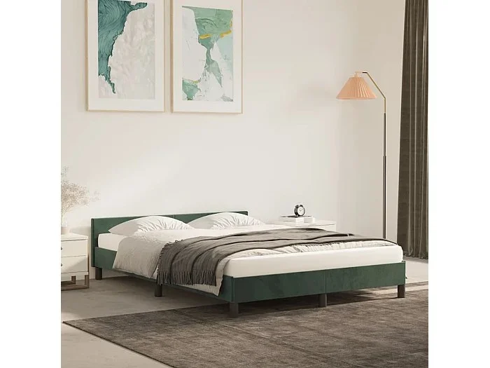 Cama 140×200 cm con cabecero terciopelo verde oscuro ES31836