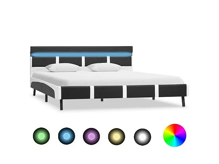 Cama 140×200 cm con LED de cuero sintético gris ES17335