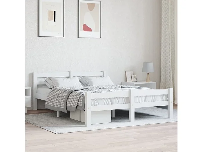 Cama 140×200 cm de madera maciza de pino blanca ES25420