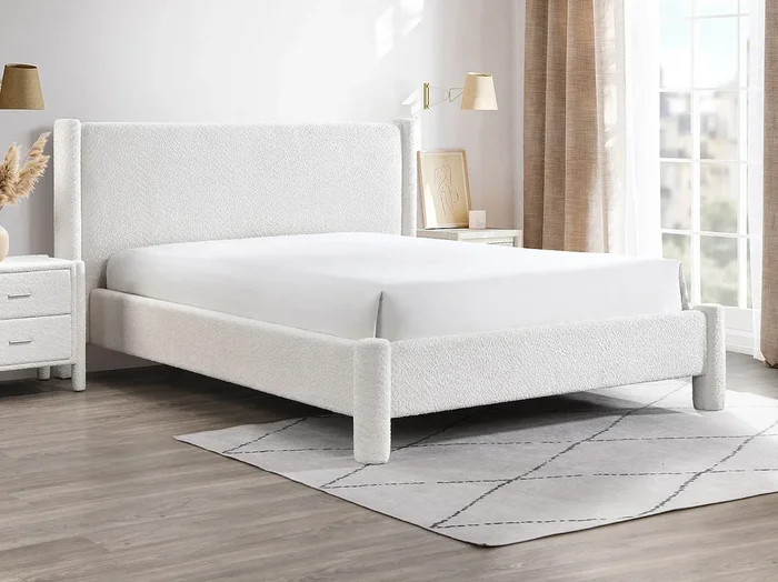 Cama 140 x 190 cm – Tela rizada – Blanco – CONOMO