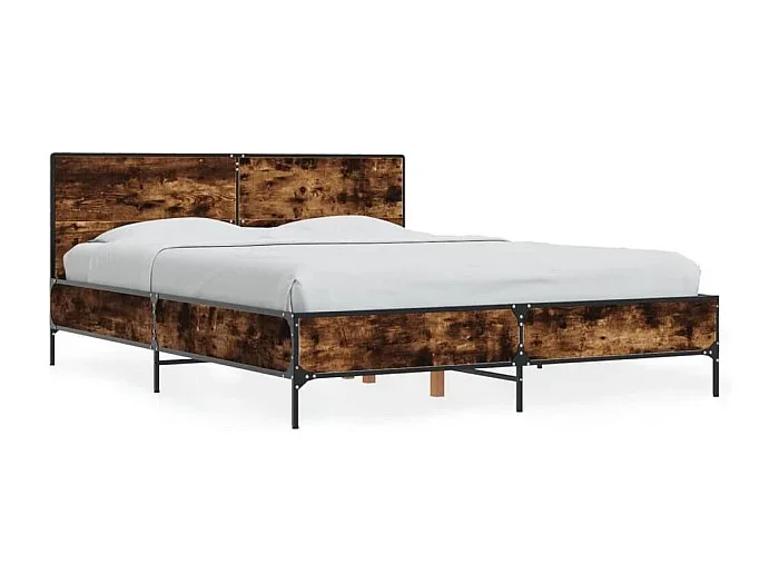 Cama 140x200cm – madera ingeniería metal roble ahumado ES837536
