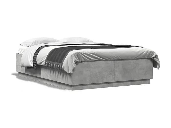 Cama 150×200 cm – con luces LED madera gris hormigón ES804410