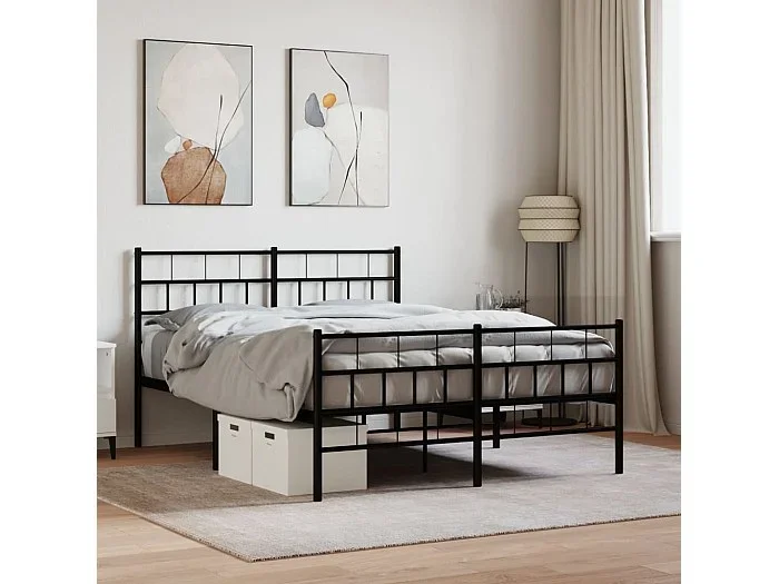 Cama 150×200 cm cabecero y estribo metal negro ES22281