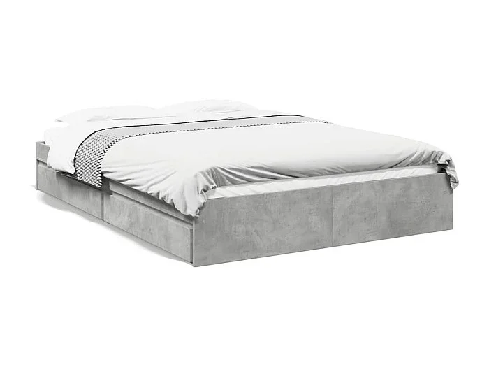 Cama 150×200 cm con cajones madera ingeniería gris hormigón ES664070