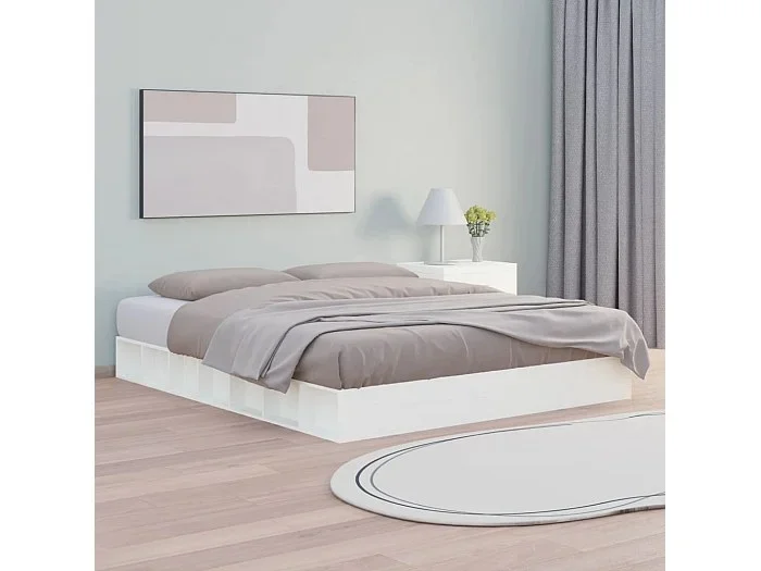 Cama 150×200 cm de madera maciza blanco ES26727