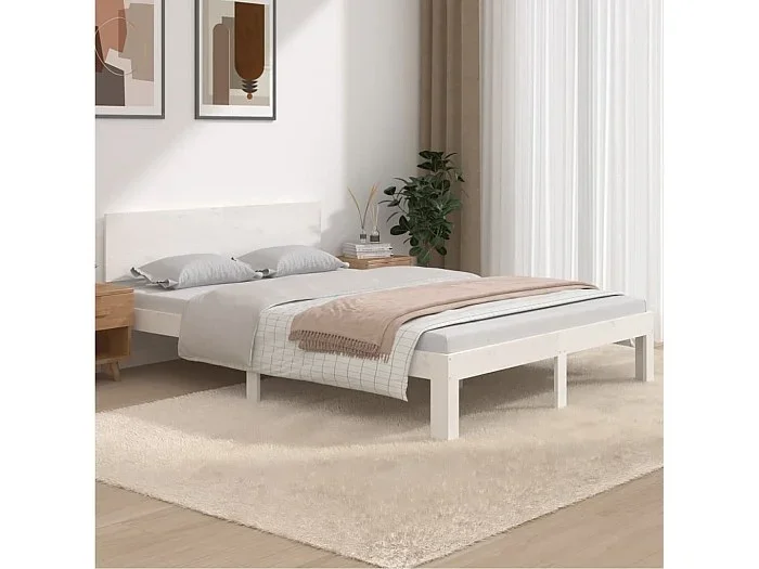 Cama 150×200 cm madera maciza blanca King Size ES47712