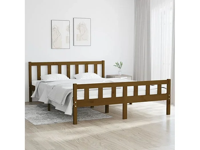 Cama 150×200 cm madera maciza King marrón miel ES75236