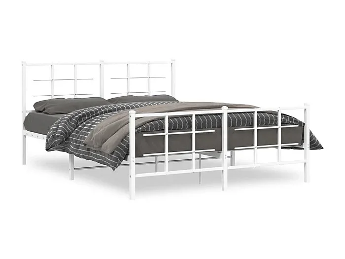 Cama -150×200 cm metal con cabecero y estribo blanco YOE96214