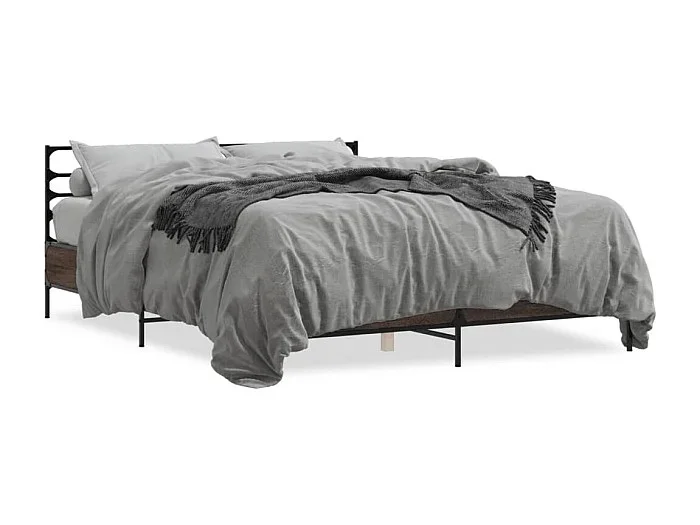 Cama 160×200 cm – madera ingeniería metal marrón roble ES608978
