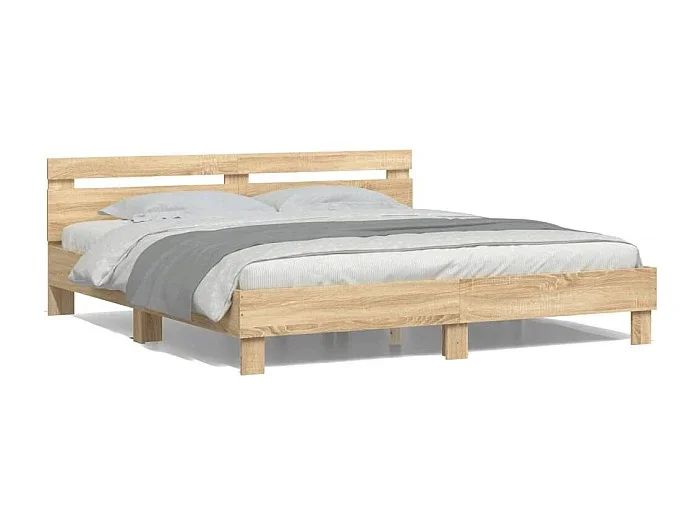 Cama -160×200 cm cabecero y luces LED roble Sonoma YOE11802