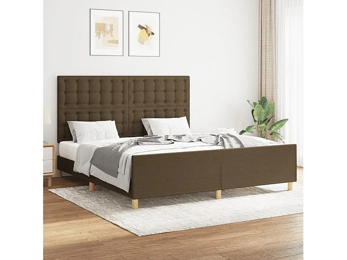 Cama 160×200 cm con cabecero de tela marrón ES44817