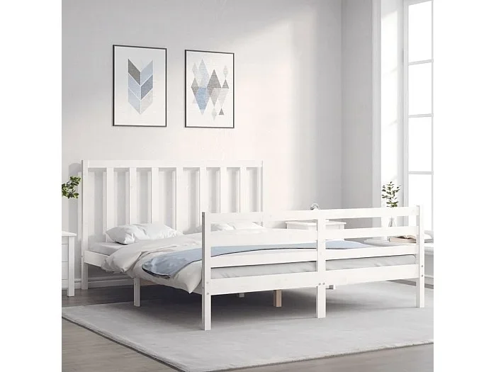Cama 160×200 cm con cabecero madera maciza blanco ES35067