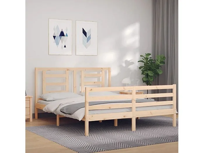 Cama 160×200 cm con cabecero madera maciza ES64742