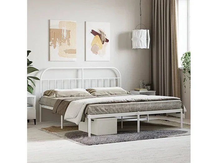 Cama 160×200 cm con cabecero metal blanca ES96165
