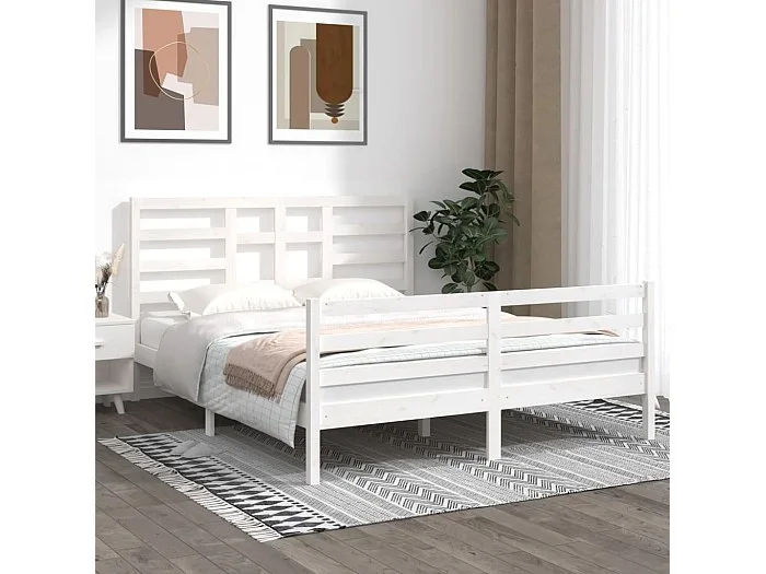 Cama 160×200 cm de madera maciza blanca ES40303