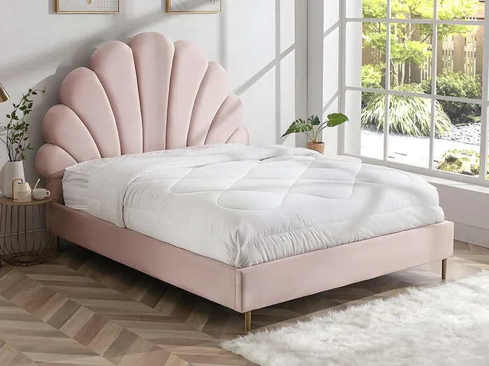 Cama 160 x 200 cm – Terciopelo – Rosa – LIVAYA