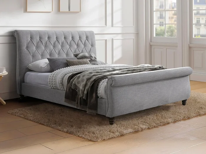 Cama 160 x 200 cm con cabecero acolchado – Gris – BALANSANO
