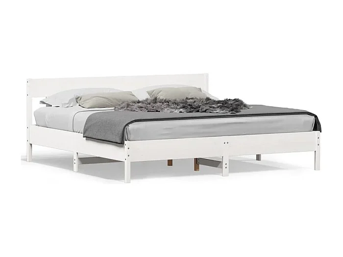 Cama -180×200 cm cabecero madera maciza pino blanco YOE45145