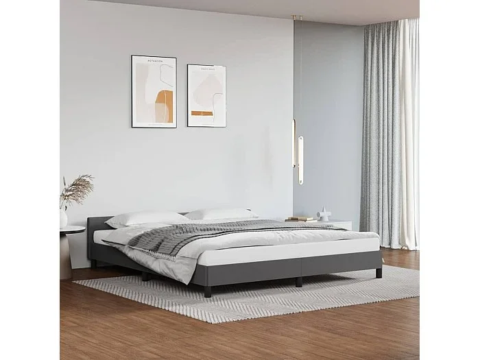Cama 180×200 cm con cabecero cuero sintético gris ES46416