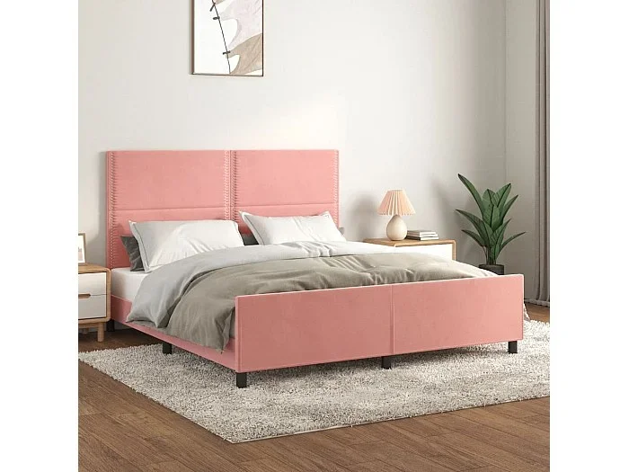 Cama 180×200 cm con cabecero de terciopelo rosa ES60382