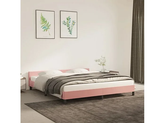 Cama 180×200 cm con cabecero de terciopelo rosa ES85901