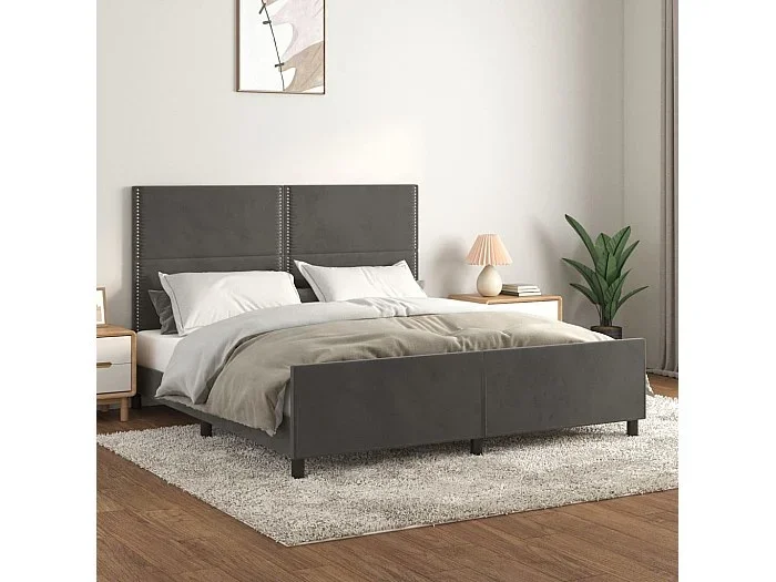 Cama 180×200 cm con cabecero terciopelo gris oscuro ES13002