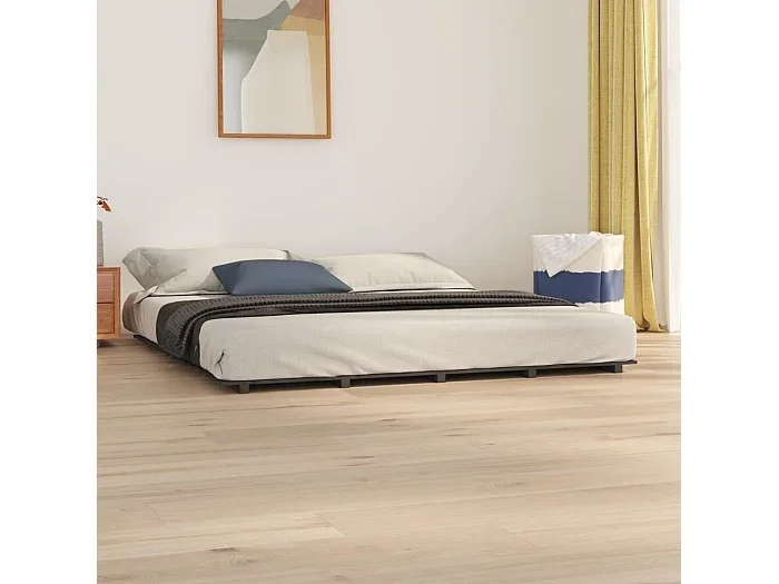 Cama 180×200 cm madera maciza de pino gris ES81464