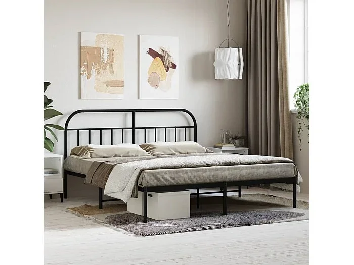 Cama 180×210 cm con cabecero metal negro ES39451