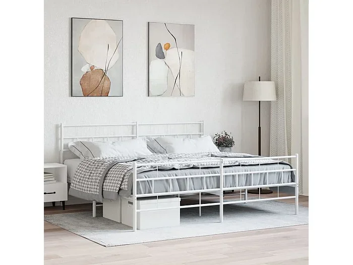 Cama 180×210 cm metal con cabecero y pie cama blanco ES11487