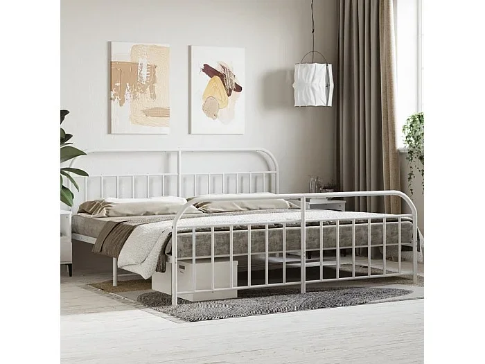 Cama 190×200 cm metal con cabecero y pie cama blanco ES39654