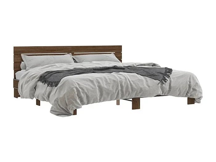 Cama 200×200 cm – madera ingeniería metal marrón roble ES173105