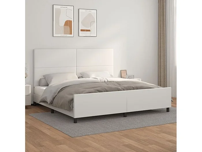 Cama 200×200 cm cabecero cuero sintético blanco ES74208
