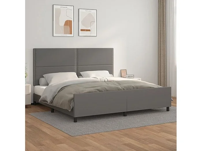 Cama -200×200 cm con cabecero cuero sintético gris YOE43584