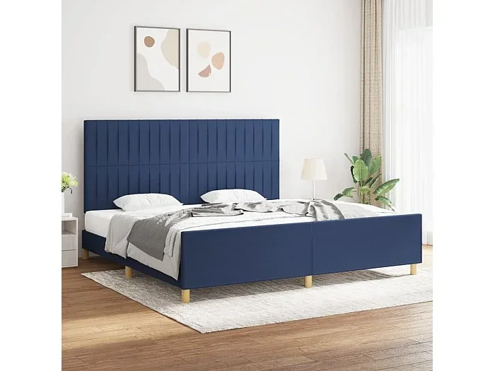 Cama 200×200 cm con cabecero de tela azul ES15712