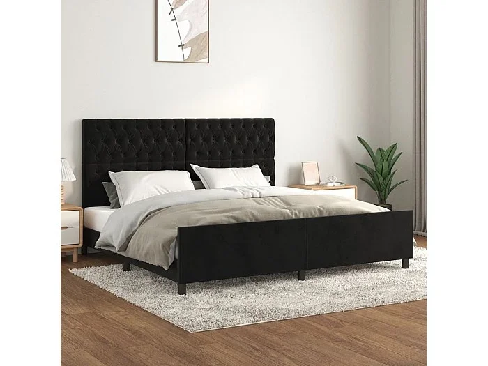 Cama 200×200 cm con cabecero de terciopelo negro ES37429