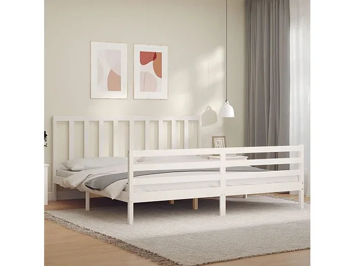 Cama 200×200 cm con cabecero madera maciza blanco ES21408