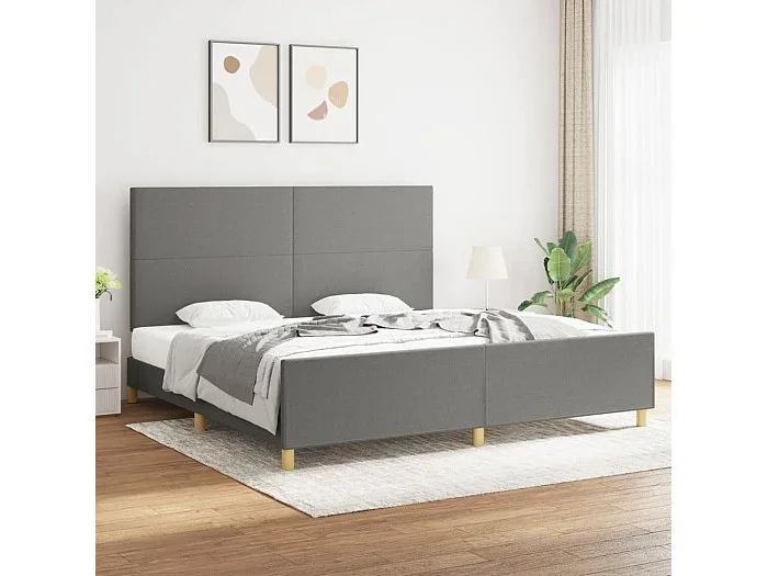 Cama 200×200 cm con cabecero tela gris oscuro ES82489