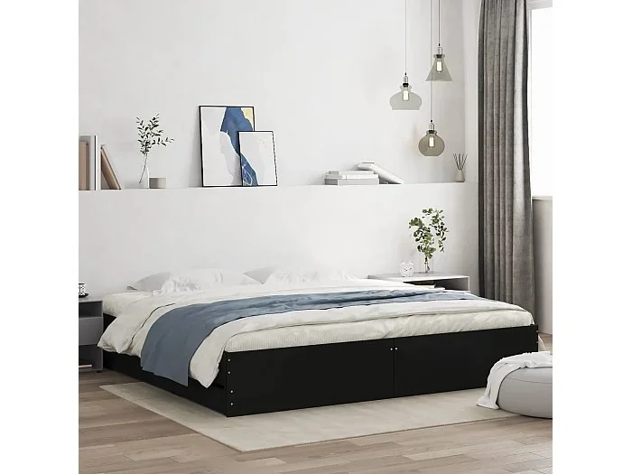 Cama -200×200 cm con cajones madera ingeniería negra YOE18796